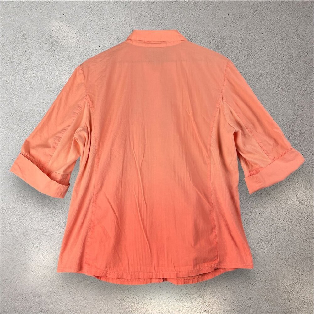 Style&Co Ombre Button Up Blouse Women’s M Short Sleeve Orange Boho Beachy Light - Picture 2 of 5